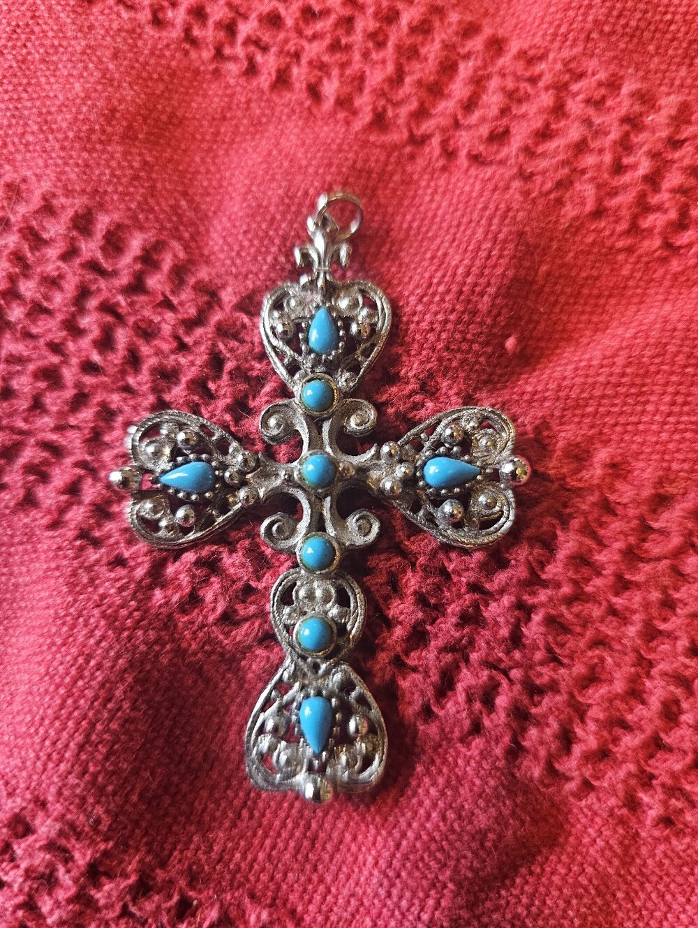 Silver Cross With Turquoise Stones